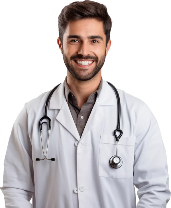 Médico sorrindo com estetoscópio